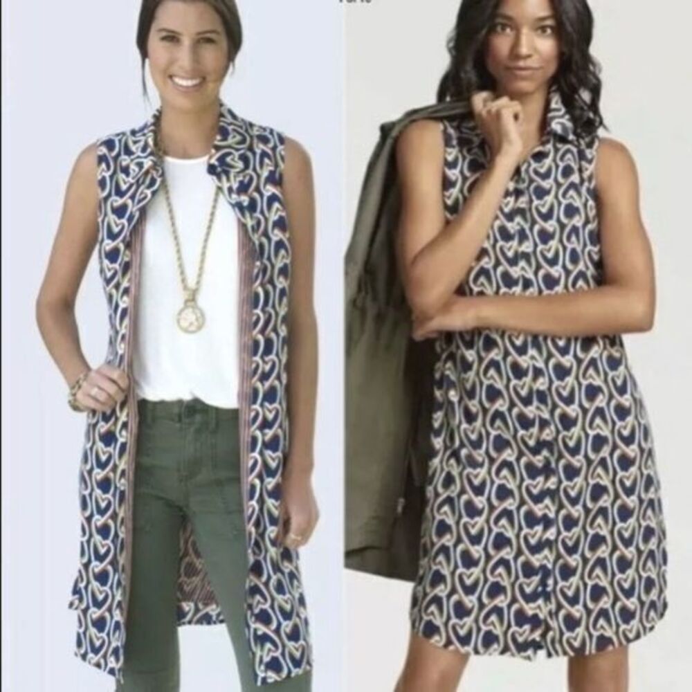 CAbi heart chain Armour button up collared dress small